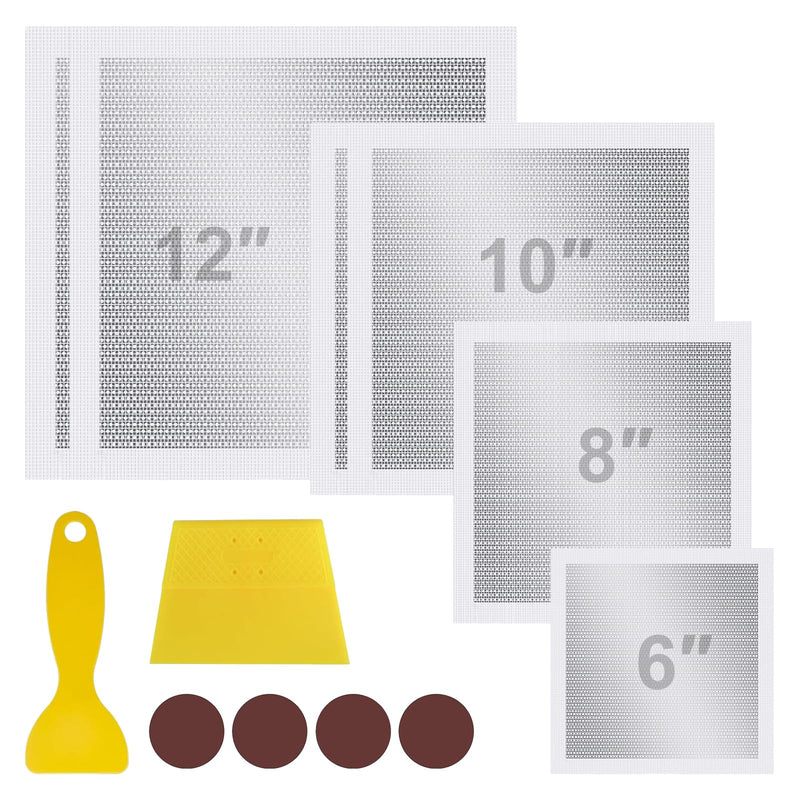 6/8/10/12 Inch Drywall Repair Kit, 6PCS Heavy Duty Self-Adhesive Mesh Patch Kit for Large Holes - Includes Scraper & Sandpapers, Ideal for Drywall, Sheetrock, Wall and Ceiling Repairs 6PCS - 6", 8", 10", 12"