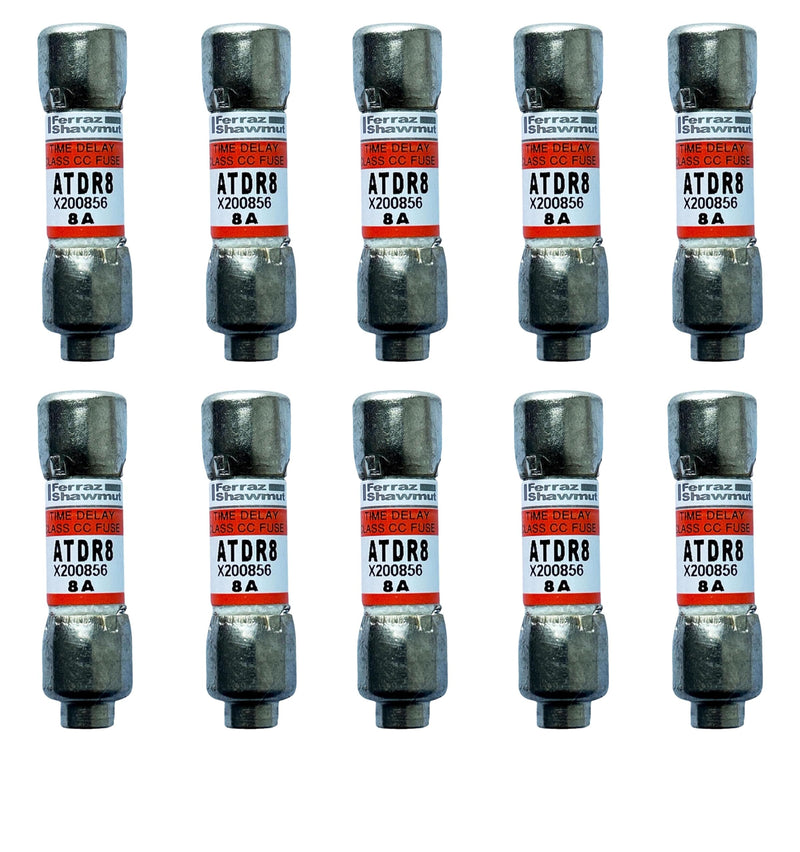 10-Pack New ATDR8 ATDR-8 ATDR-8A 600Vac Time Delay Class CC Fuse，ATDR-8A Cartridge Time-Delay Fuse