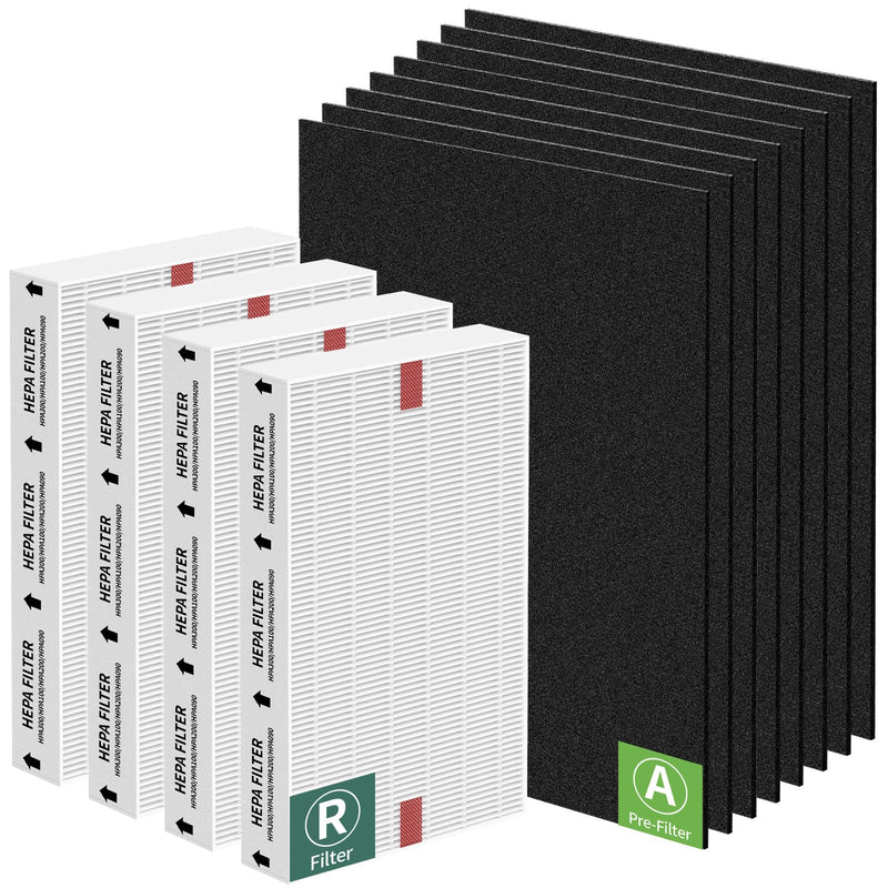 HPA200 HEPA Filter Replacement Compatible with Honeywell HPA200 HRF-ARVP200 Series Air Purifier HPA200, HPA201, HA202, HPA204, HPA250, HPA5200, 4 HEPA R + 8 Activated Carbon Pre-Filters A 4+8 Pack