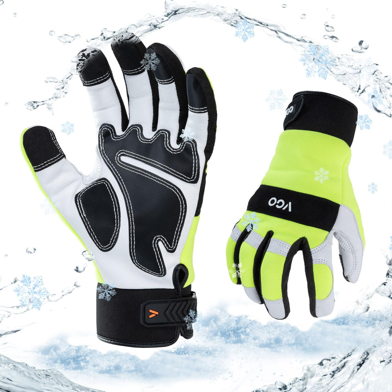 Vgo... Men's Winter Work Gloves,Waterproof,Impact Reducing,Leather Palm,Touchscreen for Construction,Cold Storage,Outdoor Medium Green