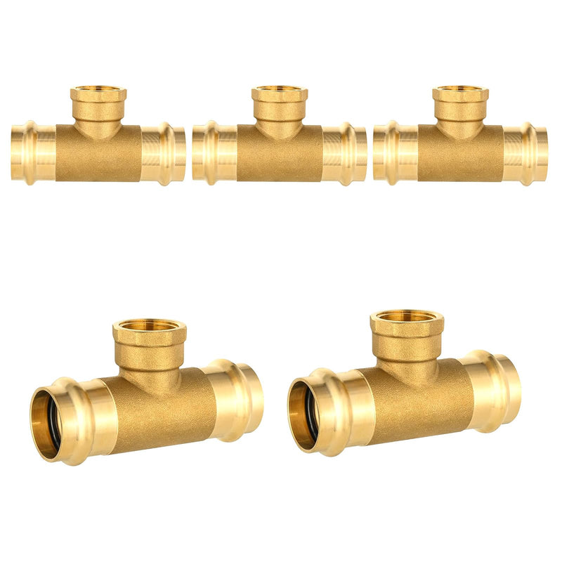 5Pack Seelink 1/2" Copper Press x Copper Press x Female NPT Tee(PRESS239-5) 5 1/2"P x 1/2"P x 1/2"Female
