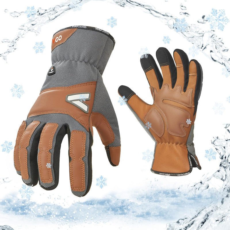 Vgo... Men's Winter Work Gloves,Waterproof Lining,Thorn Proof Safety Gloves,Touchscreen Compatible Medium Light Gray