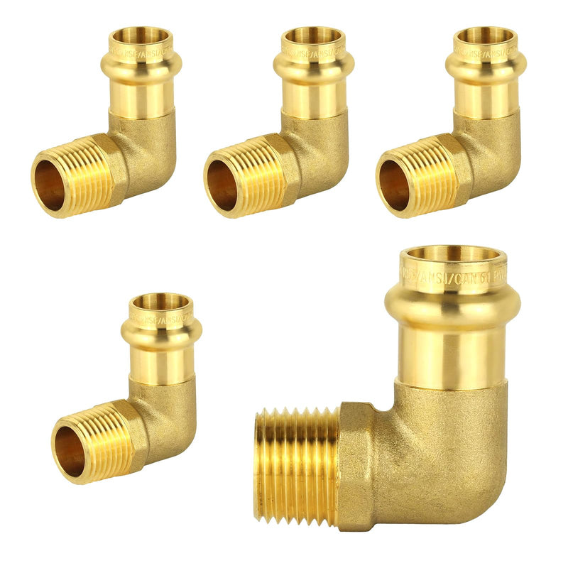 5-Pack Niikappu 3/4" Copper Press X 3/4" Male NPT Elbow(PRESS207-5) 5 3/4" Press X 3/4" Male NPT
