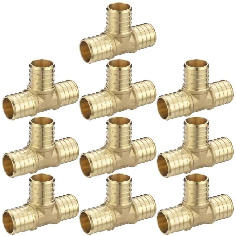 (10 Pack) Asterbacks PEX Fittings 1 inch Tee T Brass Crimp Fitting for PEX-A/B/C Pipe 10 1" Tee