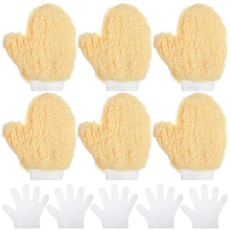 6PCS Paint Mitt Gloves Painters Mitt with Thumb & Plastic Disposable Gloves Painters Mitts Cleaning Dusting Glove for Painter Decorators Deck Stain Applicator for Cleaning Painting RailingFence