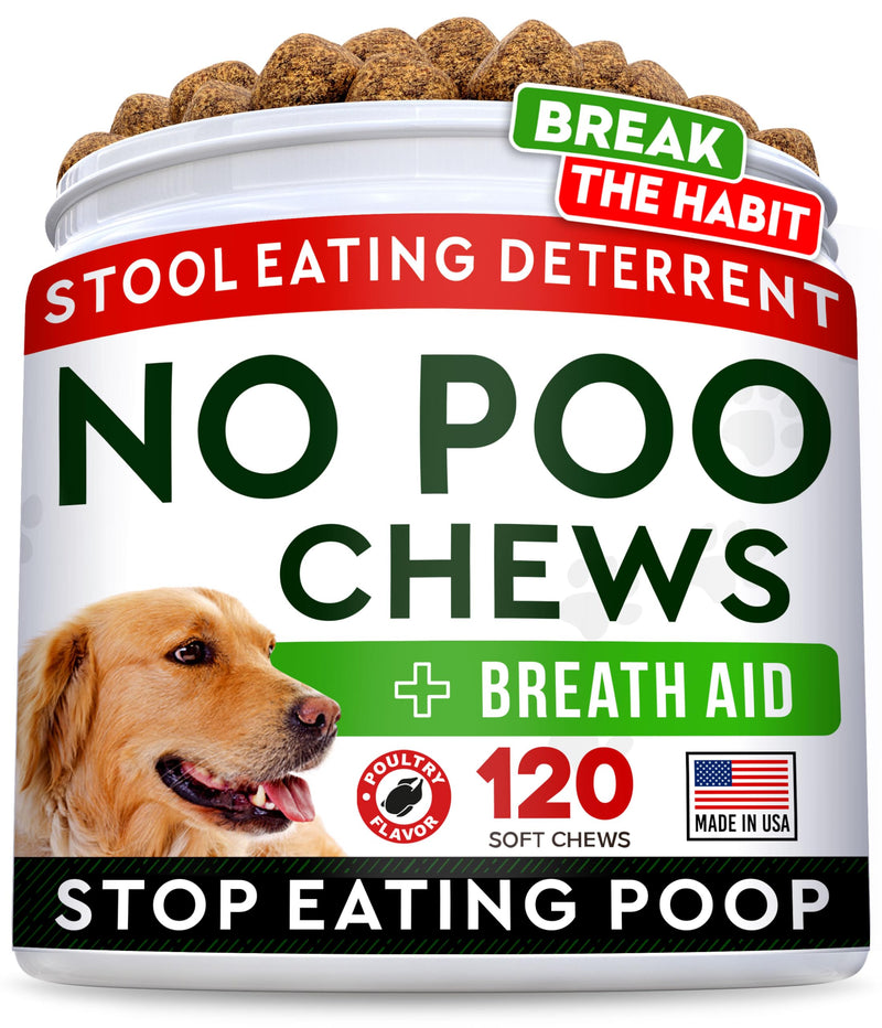 STRELLALAB No Poo Chews for Dogs - Coprophagia & Stool Eating Deterrent with Probiotics, Digestive Enzymes & Breath Aid Support - Stop Dog Poop Eating (120Ct, Poultry) 120Ct (Chicken)