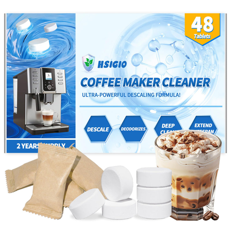 48 Pack Coffee Machine Descaler &Cleaner Tablets-2-Years Supply,Deep Cleans Limescale&Coffee Oils,Universal for Single-Serve Pod,Drip,Espresso Makers,Eliminates Odors&Residue-Free for Keurig Descaling