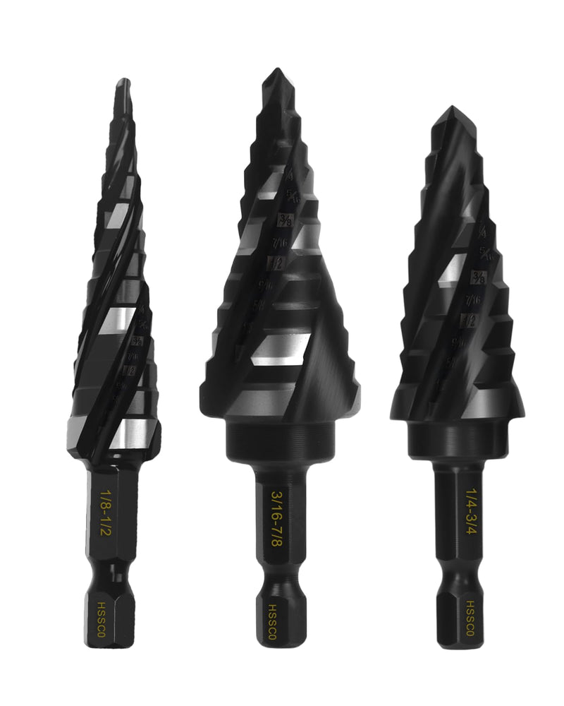 M35 Cobalt Step Drill Bit for Metal, Carbon Steel, Stainless Steel, Wood, Plastic,3 PCS, 1/8"-7/8" 1/8"-7/8"（3PCS）