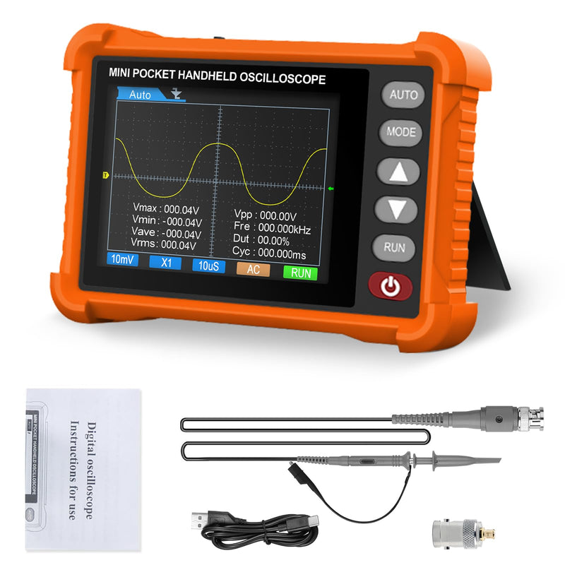 Handheld Oscilloscope, AIOMEST Portable Mini Pocket Digital Oscilloscope Kit with 500KHz Bandwidth 2.5MS/s, USB Osciloscopio Automotriz for Automotive DIY, Electronics Hobbyists, Student Lab orange