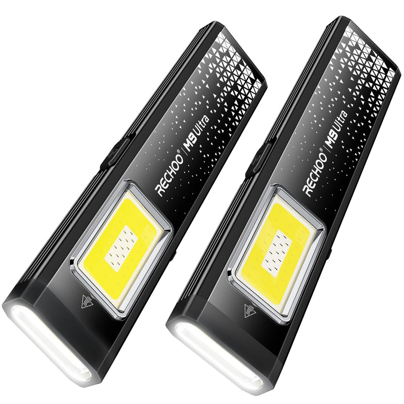 RECHOO Flat EDC Flashlight Rechargeable, 8-Mode Slim Pocket Flashlight with Magnetic Base & Clip, Lightweight Mini Rechargeable Flashlights for Everyday Carry, Working, Camping, Car Repair & Emergency Black