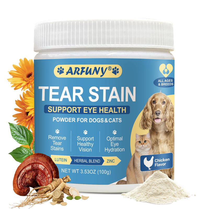 Tear Stain Remover for Dogs & Cats - Pet Tear Stain Supplement - Daily Support for Overall Eye Health - with Lutein, Zinc, Lactoferrin, Vitamins - Chicken Flavor Powder, for All Breeds - NewNest Australia
