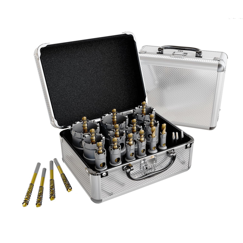 CSOOM 20PCS Heavy Duty Carbide Hole Saw Kit (1/2" to 2-1/8") – TCT Metal Hole Cutter Set for Stainless Steel, Iron, Aluminum