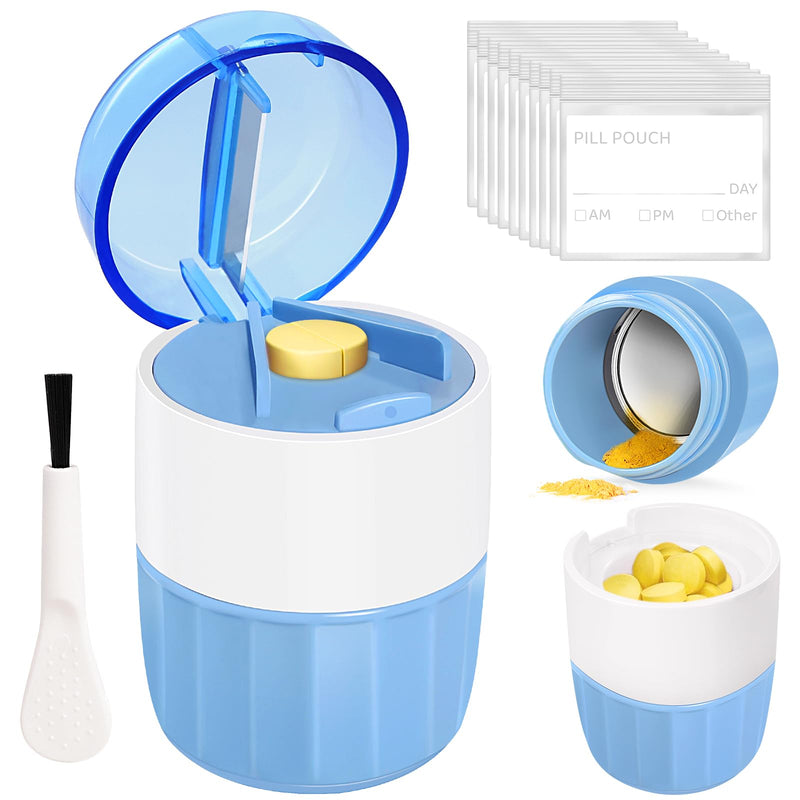 3-in-1 Pill Crusher Cutter with Storage Box, Pill Grinder with Brush Small Bags, PillCrusher Fine Powder with Stainless Steel Grinding Head for Elderly and Pets