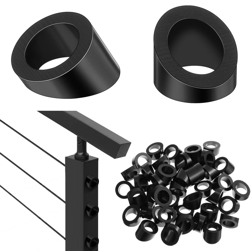 LEIFIDE 30 Degree Angle Washer - 3/8" ID for 1/8" & 3/16" Cable Railing Hardware- Black Stainless Steel Angle Beveled Washer for Cable Railing Stair Ends- 50 Pack 3/8 Inch
