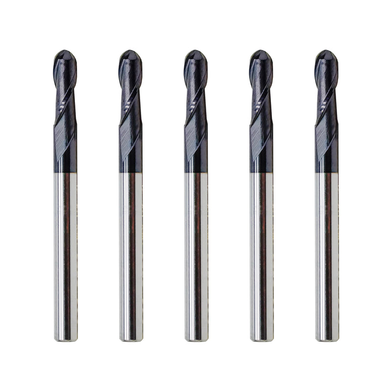 LU&MN 2-Flute End Mills, Carbide BallNose Mill Bits Sets for Stainless Steel, Hardened Steel, Alloy & More, 1/8" in, 5Pieces 1/8 in 5