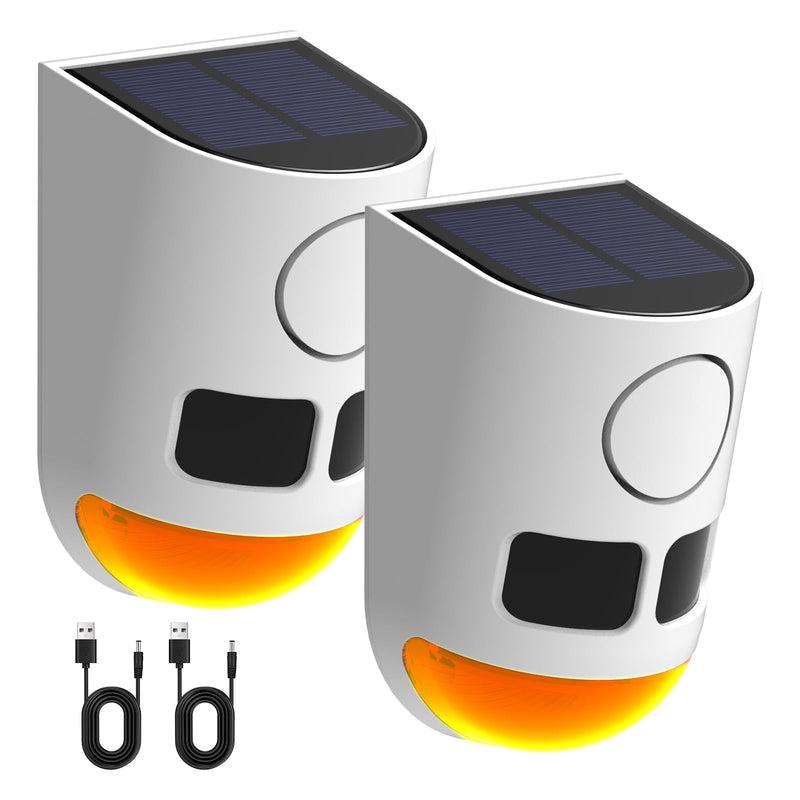 ChunHee Solar Motion Sensor Alarm Outdoor 4 Working Mode Dog Barking Motion Activated Alarm 129dB Loud Sound Noise Maker IP65 Waterproof Motion Detector with Strobe Light for Yard Farm Garden (2PCS) 2PCS
