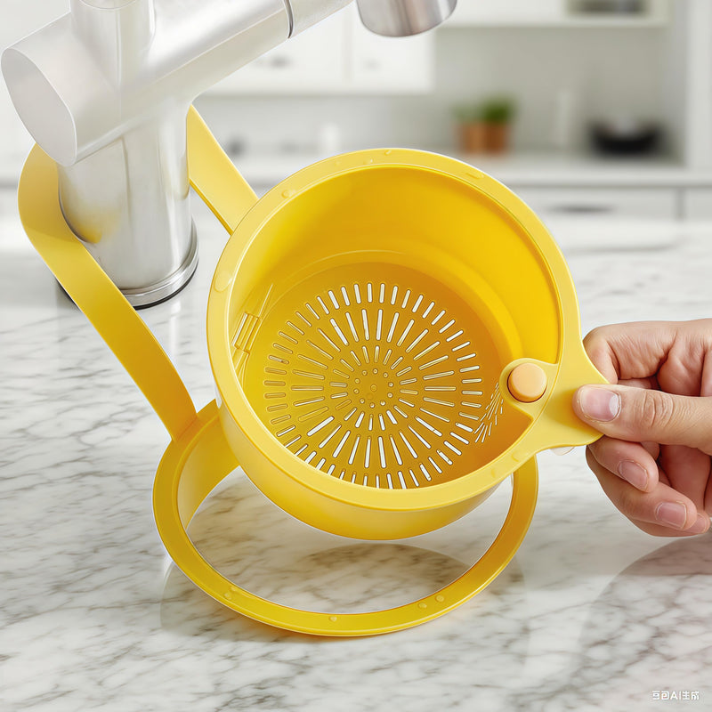 Kitchen sink food residue collection and filter basket, press-to-clean design(Yellow) Yellow