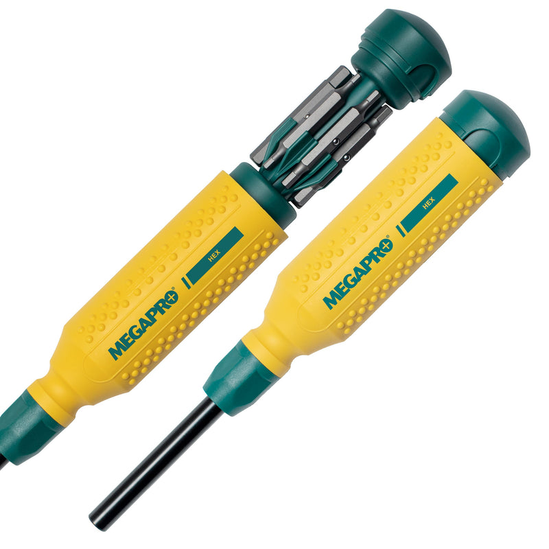 Megapro Hex Screwdriver Set | Furniture Assembly Driver | Multi-Bit Screwdriver with ¼” Hex Shaft | Imperial and Metric Hex Sizes | Allen Key Alternative | Compact Hex Bit Set (15-in-1)