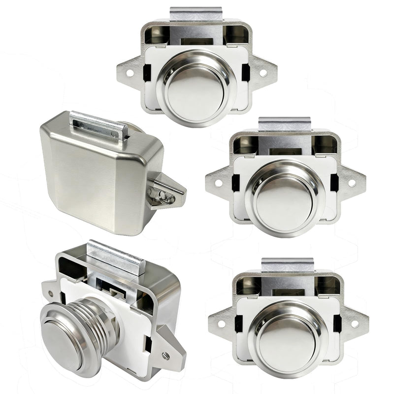 5 PCS RV Push Button Cabinet Door Lock & Marine Drawer Latches, Boat Cupboard Latch Push to Open Locks Closures for Yachts, Camper, Caravan (ABS Body & Zinc Alloy Nickel) Medium L002PN-5pk#NEW