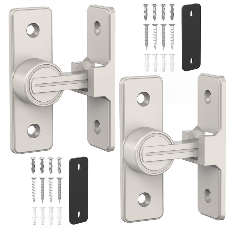 Barn Door Lock Hardware, 90 Degree Heavy Duty Safety Gate Latches Flip Bolt Latch Lock, Barn Sliding Door Latch Suitable for Garden, Bathroom, Outdoor, Window (Nickel-2PCS) Nickel-2PCS