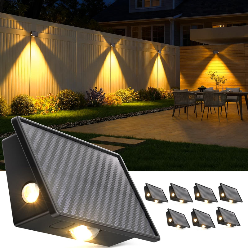 JSOT Solar Fence Lights Outdoor - 8 Pack Waterproof Deck Stair Step Light 5 Lighting Modes for Backyard Garden Wall Outside Patio Decor (Warm Light) Warm White - 8 Pack