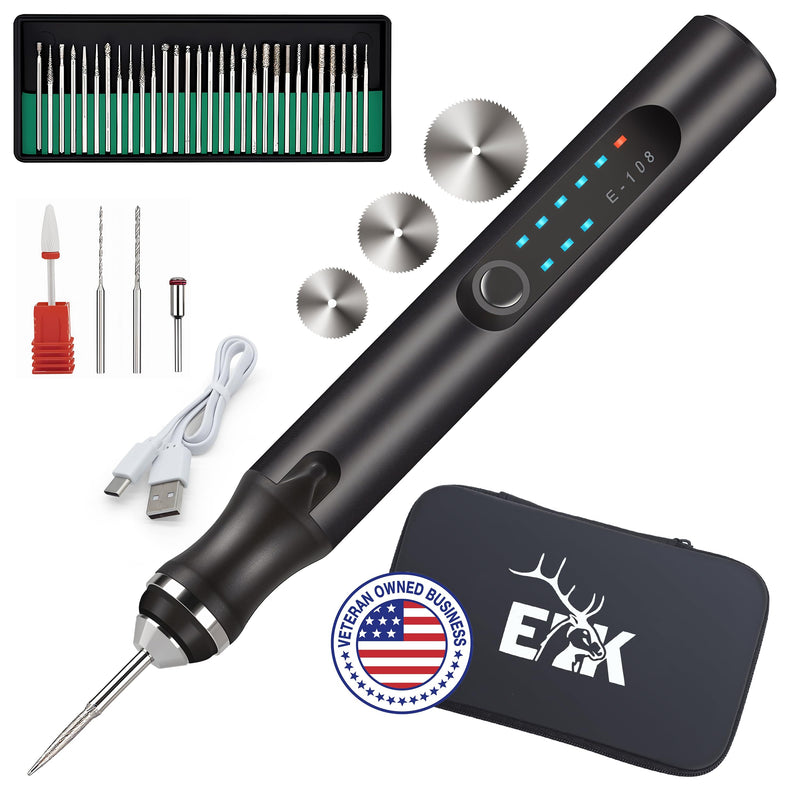 ELK Customizer Engraving Pen for All Materials - 2025 Upgraded Torque - Rechargeable, Wireless & Beginner Friendly - Engrave 50+ Surfaces - for DIYers & Artists - 30+ Bits & Tools Included - Black Black V2