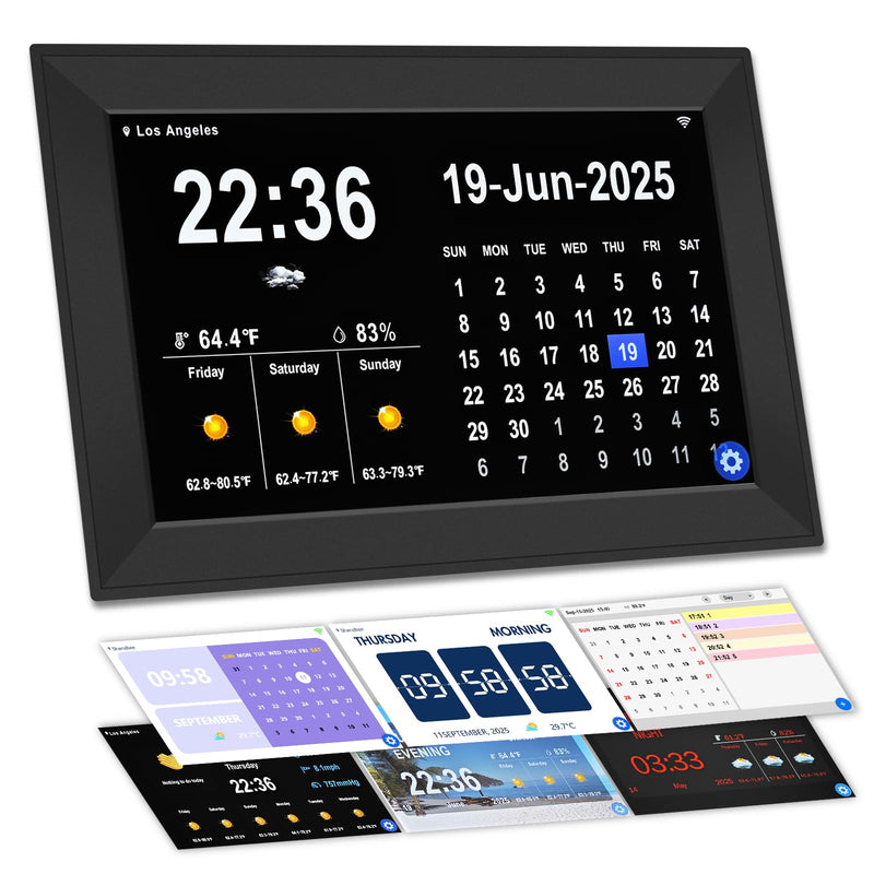 Smart Digital WiFi Clock, 10.1"Inch Touch Screen Auto Time and Date Sync, 7-Day Weather, 64 Custom Alarms & Schedules,2026 Calendar No App Required Wifi 10.1 Black