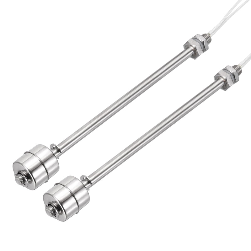 MECCANIXITY Stainless Steel Float Switch, 200mm Rod 110V DC 0.5A Vertical Water Level Sensor M10 Thread Single Tank Liquid Level Controller for Pump/Alarm 2 Pcs