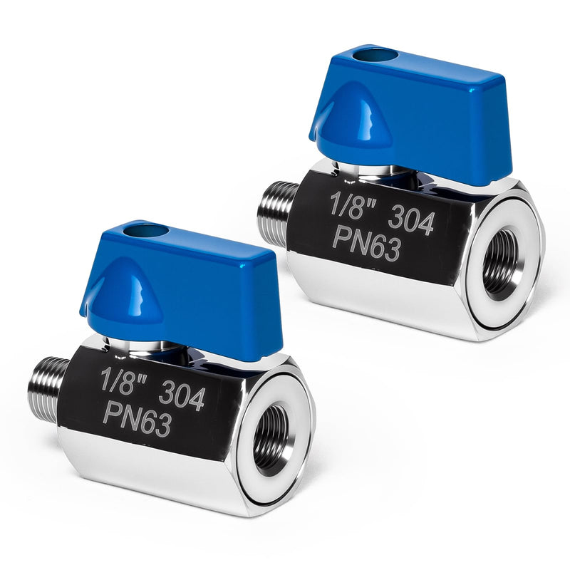 2 Pack 1/8" Mini Ball Valve, 304 Stainless Steel Valve NPT Female x Male Thread Shut-Off Valves for Small Compact Space (2, 1/8 Inch) 2