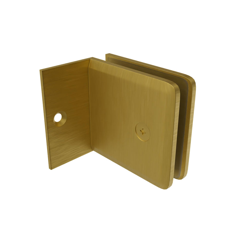 Brixwell Fixed Panel Beveled Clamp with Small Leg - Satin Brass Finish, 2" Height, for 3/8" to 1/2" Glass Thickness, Ideal for Shower Doors & Glass Shelves