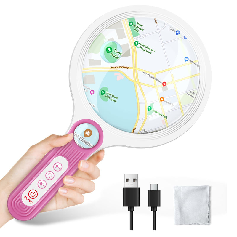 Rechargeable Large 5.2'' Magnifying Glass with Light, 10X 20X 45X Handheld Magnifying Glasses for Reading, 3 Lighted Modes Non-Slip Handle Magnifier for Seniors Close Work Coins Jewelry Hobby