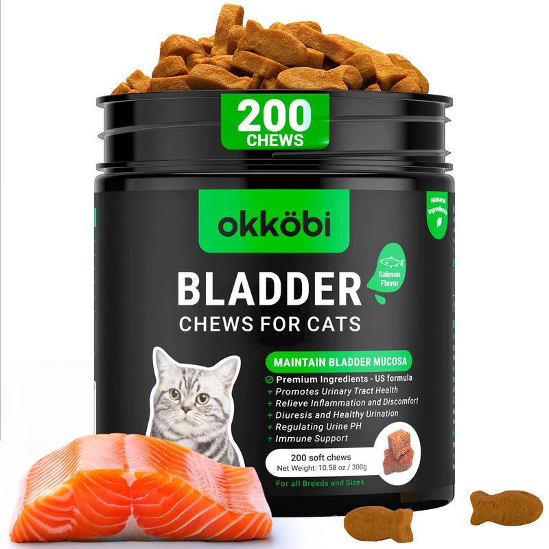Bladder Chews for Cats UTI - Cat Urinary Tract Support with Cranberry & D-Mannose - Soft Bites for Feline Bladder & Kidney Health Prevention, Salmon - 200 Count