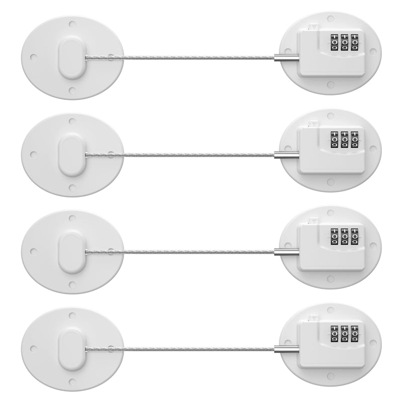 Refrigerator Lock - Heavy Duty Combination Fridge Lock, Child Proof Cabinet Locks,No Keys Needed(White- 4 Pack) White-4Pack