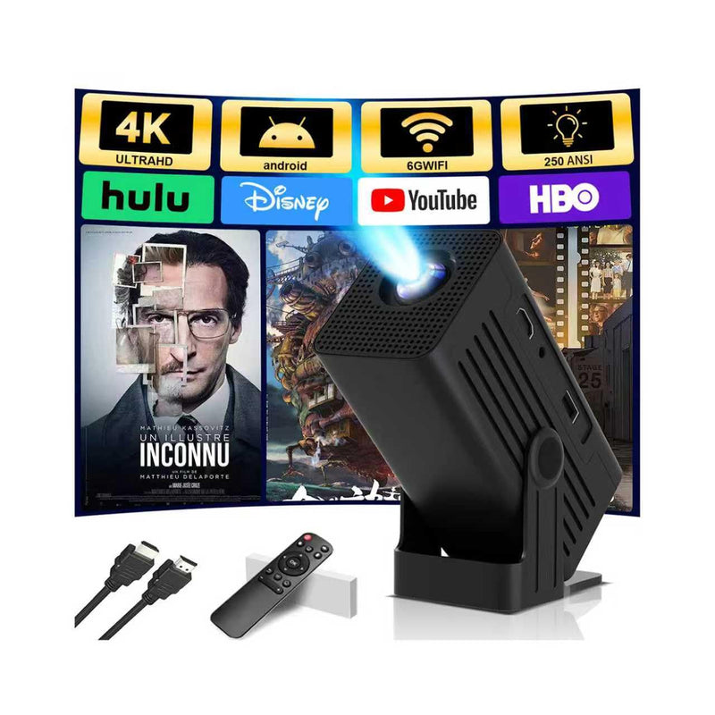 [Smart Projector with Apps] 4K Supported Mini Projector with Wifi and Bluetooth, XENPONAD Movie Projector for Bedroom Celling Camping & Outdoor Use, Portable Projector with Speaker, Auto Keystone black