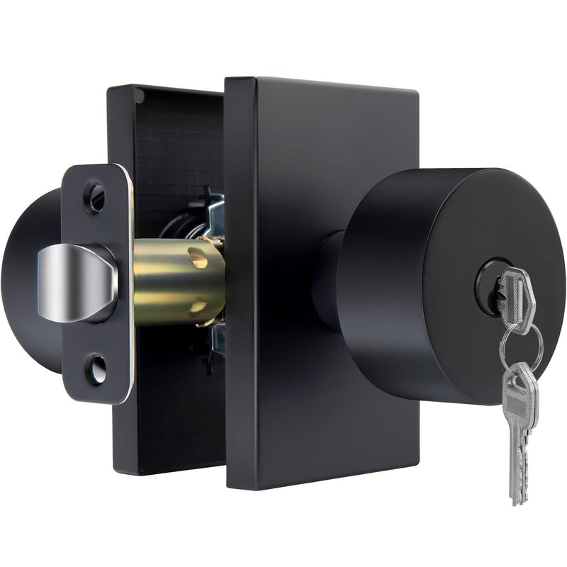 Matte Black Door Knobs with Lock and Key, Keyed Alike Door Knobs Exterior/Interior, Black Entry Door Lock for Front Door, 1 Pack