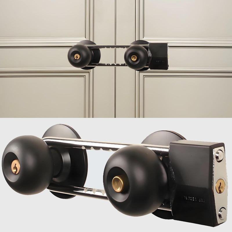 Double Door Security Lock for French Doors | French Door Locks & Double Door Locks | Reinforced Lock with Knob & Handle | Prevent Kicking in | French Door Security