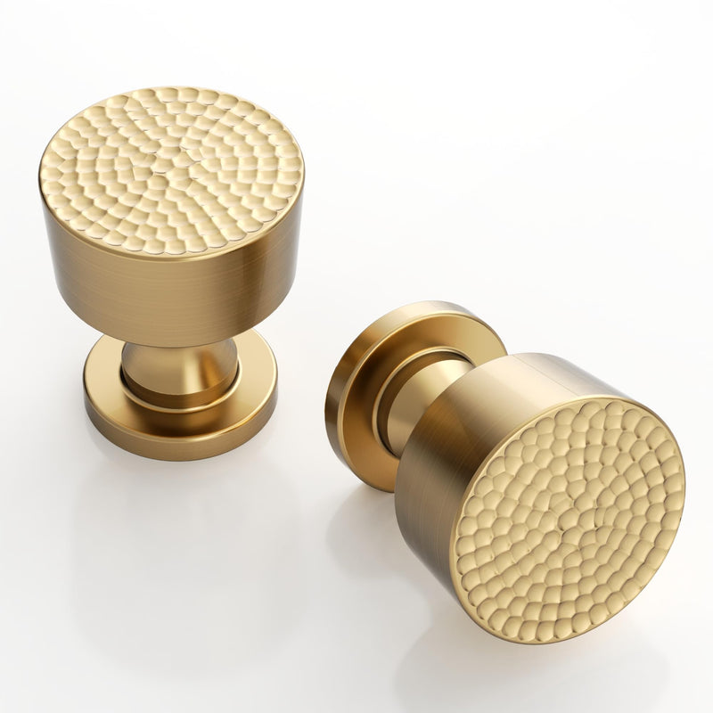 9BUILD 10 Pack Champagne Bronze Cabinet Knobs 1.2 Inch Modern Kitchen Hardware for Cabinets Knob Champagne Round Dresser Knob Hammered Drawer Knobs Single Hole Knobs