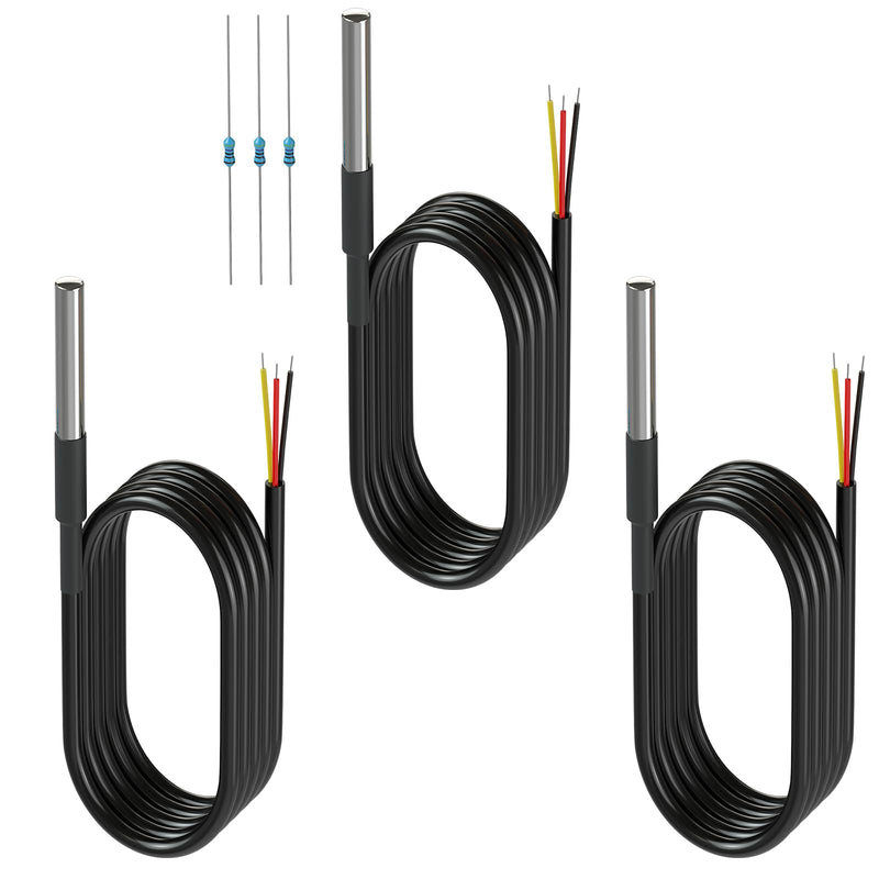 DROK 3 Pack Waterproof DS18B20 Temperature Sensor Probes with 3 Pack 4.7K ohm Resistors for Arduino Raspberry Pi DIY 1m