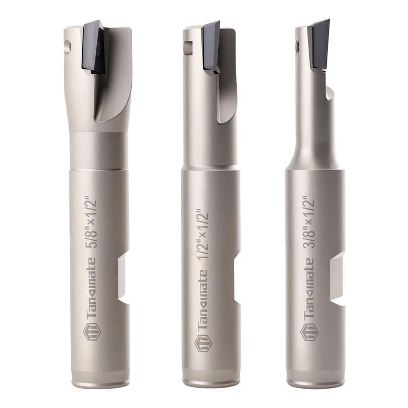 Nickel Plated 3Pcs 1/2" Shank 90 Degree Square Shoulder Indexable Carbide End Mill Set, 3/8", 1/2", 5/8" Cutting Dia, 3" Length, with Aluminum Storage Case 3Pcs-Set