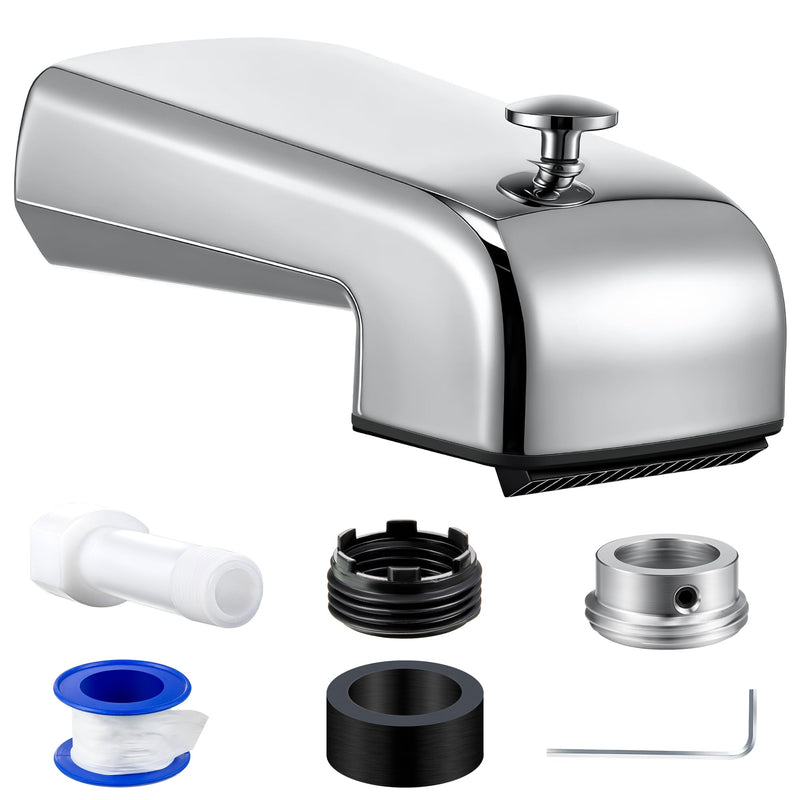 Dreyoo Tub Spout (Universal Fits 1/2" Copper Pipe, 1/2" IPS and 3/4" IPS), Bathroom Bathtub Faucet with Adapters and Hex Wrench(Chrome,Waterfall Spout) Chrome Waterfall Spout