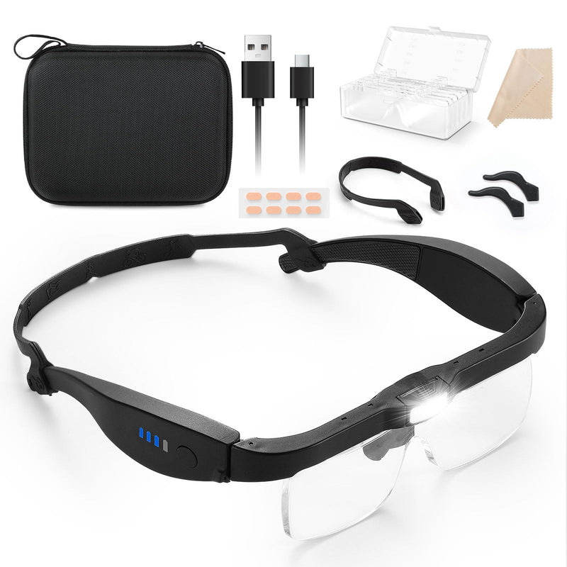 MoKo Magnifying Glass with Light, 1.0X to 4.0X Rechargeable Magnifier Headset, Hands Free Head Mount Magnifier with 5 Detachable Lenses, Magnifying Glasses for Close Work Hobbies Crafts Jewelry 1.0X-4.0X