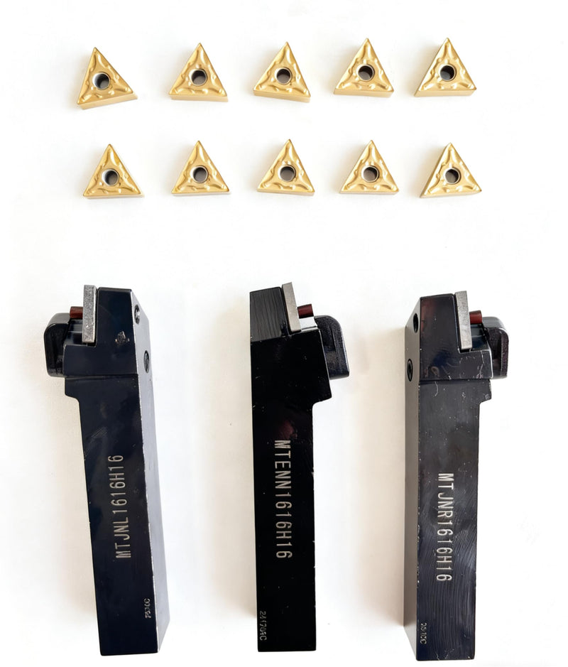 3pcs 5/8" 16mm Indexable Carbide Lathe Turning Tool Holder Set MTJNR1616H16+ MTJNL1616H16+MTENN1616H16 with 10pcs TNMG160404/TNMG331 Carbide Turning Insert