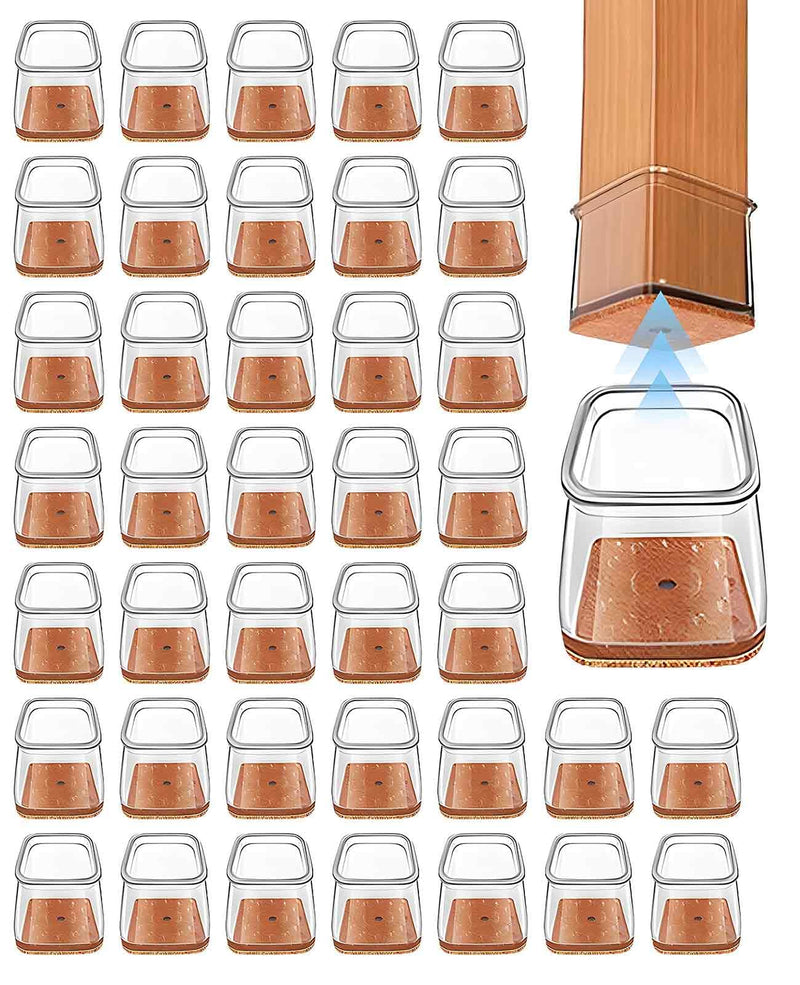 40PCS Square Chair Leg Protectors for Hardwood Floors Fit 1-1.5", Rectangle Silicone Foot Caps Covers