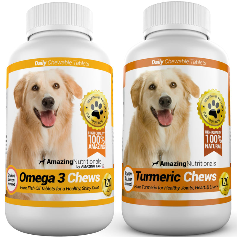 Skin and Coat Health Joint Support Bundle - Turmeric, Omega 3 for Itchy Skin Relief, Dry Skin, Hot Spots and Shedding