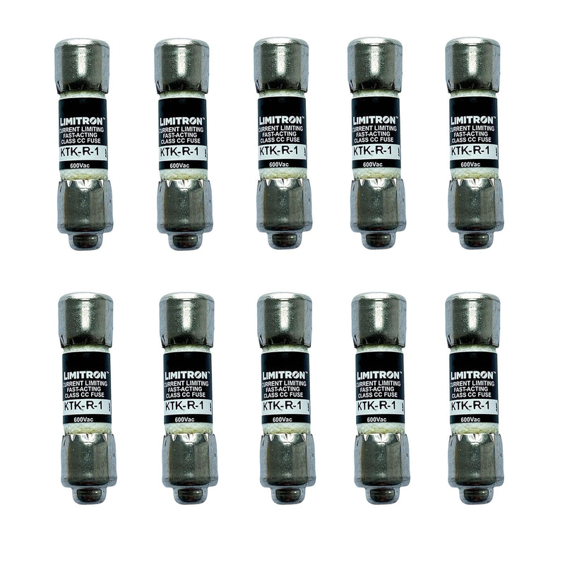 10-Pack New KTK-R-1-1/2 KTK-R-1-1/2A KTK-R 1.5A 600Vac Fast Acting Fuse,KTK-R-1-1/2A Current Limiting Class CC Rejection Cartridge Fuses