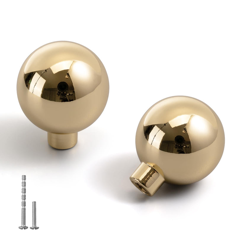 YAGU Modern 10 Pack Polished Brass Kitchen Drawer Knobs Bright Gold Cabinet Pulls Round Solid Dresser Hardware for Cupboard Wardrobe Closet