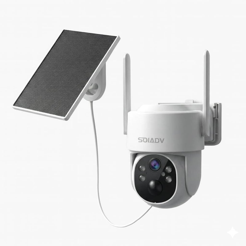 SOIADV Solar Camera for Home Security-2.4G WiFi Outdoor 2K Camera Wireless Battery Powered with Solar Panel, 360° Viewing, Two-Way Talk, Color Night Vision, with SD Storage, SC03W