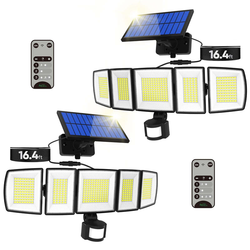 Solar Motion Lights Outdoor - With 16.4ft Cable, 3000LM Ultra-Bright LED Security Lights for Outside Dusk to Dawn, 2400mAh IP65 Waterproof Flood Lights with Remote for Court Yard Garage Front Door 2 Classic