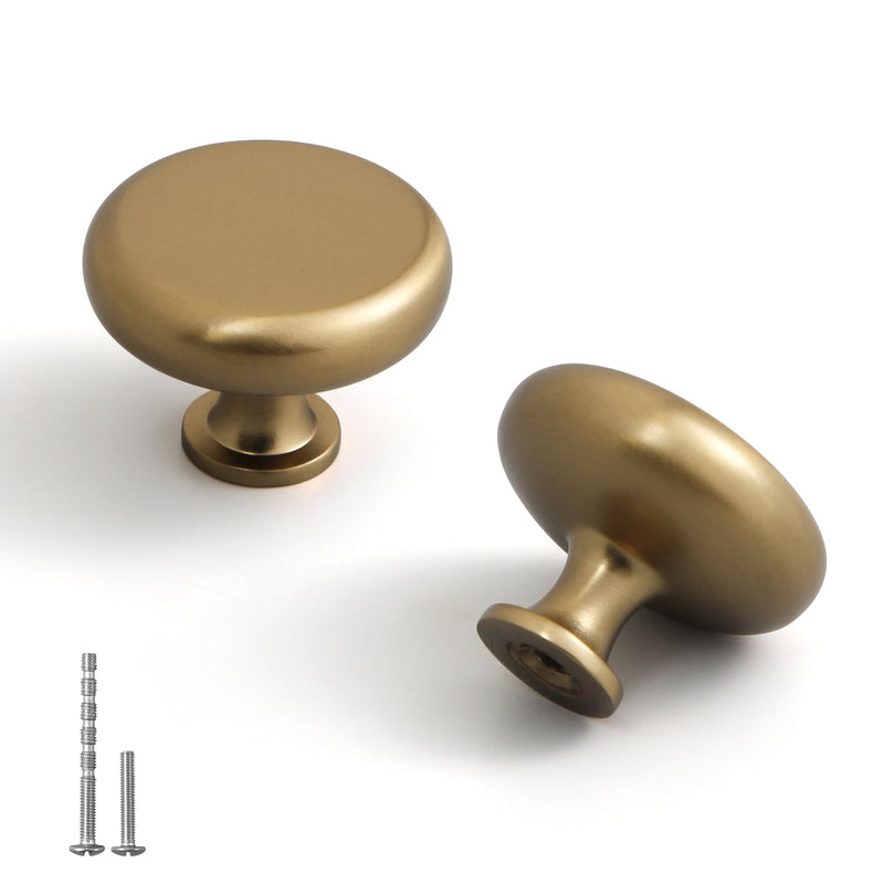 YAGU 10 Pack Champagne Bronze Kitchen Cabinet Knobs 1-1/4 Inch Round Solid Dresser Drawer Knob Dark Gold Modern Hardware Honey Bronze Pulls for Closet Cupboard Wardrobe
