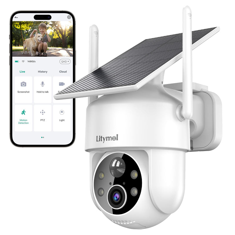 2K 360° View Security Cameras Wireless Outdoor, Solar Cameras for Home Security, Color/IR Illumination Night Vision, AI Detection, 2-Way Audio, Siren Alarm, SD/Cloud Storage, 2.4g WiFi White - 1 Pack